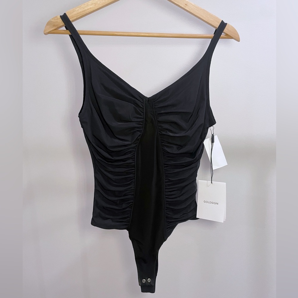 Goldsign The Larson Ruched Bodysuit in Black